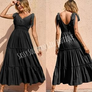 🆕⭐ Boho black tie strap maxi dress